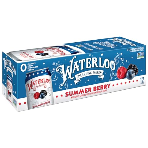 Waterloo Sparkling Water, Blueberry Cream Soda, Summer Berry Naturally Flavored, 12 Fl Oz Cans (Pack of 12)